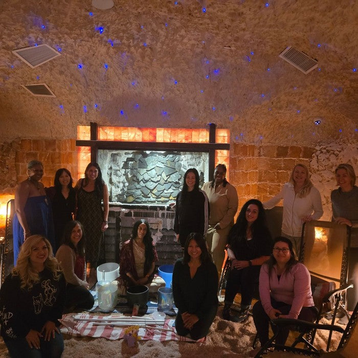 Group gathered in a salt cave